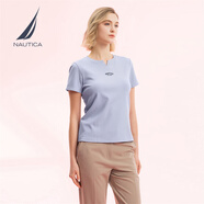 諾帝卡（NAUTICA）【商場(chǎng)同款】女裝25春季新款舒適微彈小V領(lǐng)短袖T恤女51TO05 冰川紫5LD XL