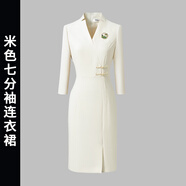 墨閣裳語(yǔ)春秋職業(yè)連衣裙女高級(jí)感西裝裙主持人氣質(zhì)正裝醫(yī)美前臺(tái)工作服夏季 米白連衣裙（七分袖） M