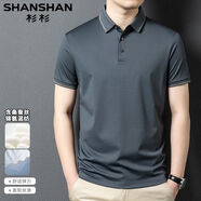 SHANSHAN杉杉高端桑蠶絲短袖T恤男夏季新款翻領(lǐng)體恤商務(wù)休閑半袖polo衫 灰綠/涼感高彈蠶絲 XL (180/96A)