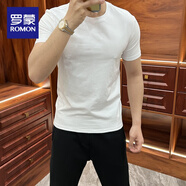 羅蒙（ROMON）夏季男士純色百搭短袖修身潮流白色成棉體恤彈力舒適柔軟t恤上衣 白色 2XL 135-151斤