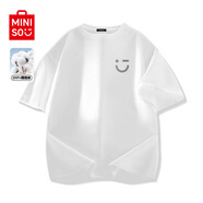 名創(chuàng  )優(yōu)品（MINISO）基礎款logo笑臉短袖男夏季簡(jiǎn)約百搭純棉圓領(lǐng)男生大碼寬松休閑T恤 白色(m22淺灰笑臉胸標) XL /180(不起球不掉色)