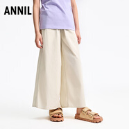 安奈兒女童裝全棉闊腿九分褲2025夏新款透氣休閑褲甜酷百搭顯高 霜杏色 120