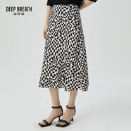 深呼吸DEEP BREATH女裝法式波點(diǎn)高腰中長半身傘裙A200209 黑白格 M (3碼)