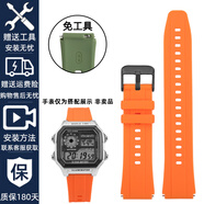 尊致登適用于卡西歐SGW-300/ae1200wh/ae1300wh/w218h/aqs810w/A158/A159/A168/A169E硅膠手表帶男18mm 橙色 黑色扣 18mm(接口寬度)