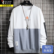 啄木鳥(niǎo)圓領(lǐng)衛衣男士裝春秋季款寬松百搭長(cháng)袖t恤打底衫青少年套頭上衣服 1B23/T873白淺灰 XL