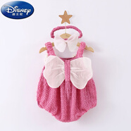 迪士尼（Disney）新款嬰兒夏季衣服吊帶女寶寶夏裝公主裙女童三角哈衣拍照 深粉色時(shí)尚泡泡吊帶包屁 100cm