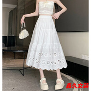 美安嘉刺繡夏季白色蛋糕鏤空半身裙新款鏤空高腰顯瘦蕾絲小個(gè)子長(cháng)裙裙子 1173/款-白色升級/款 M 95-110斤