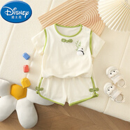 迪士尼（Disney）1到兩歲寶寶衣服夏季薄款國風(fēng)套裝可愛超萌嬰幼兒短袖短褲兩件套 杏色套裝【短袖+短褲】 純棉 透 73 cm 【4-6月齡 14-18斤】