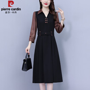 皮爾卡丹（pierre cardin）洋氣女裝高級時(shí)尚連衣裙2025假兩件春夏季新款氣質(zhì)減齡修身顯瘦裙 黑色 XL