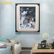 漢臻唐璽（HONZONTX）蘇州刺繡成品掛畫(huà)水彩荷花翠鳥(niǎo)抽象寫(xiě)意荷花圖現代風(fēng)刺繡裝飾畫(huà) 連框約74*93cm