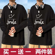潮韓都【買一送一包郵】港風(fēng)夏季短袖t恤男寬松學(xué)生韓版上衣男打底衫 E509黑色+E509黑色【長(zhǎng)T】 L
