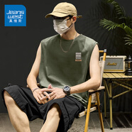 真維斯（Jeanswest）100%純棉背心男美式潮流街頭ins風(fēng)圓領(lǐng)無袖上衣男款戶外百搭汗衫 灰綠#ZS花紋標(biāo)X 3XL 【品牌品質(zhì)好保障】