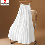 皮爾卡丹（pierre cardin）半身裙白色春夏新款百搭純色高腰裙擺中長(cháng)拼接蛋糕裙公主顯瘦 白色 L 110到125斤