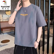 啄木鳥（TUCANO）短袖T恤男夏季薄款圓領(lǐng)百搭潮流半袖寬松上衣服潮牌休閑帥氣體恤 FJ6886深灰色 M