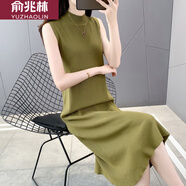 俞兆林中長(zhǎng)款無(wú)袖針織連衣裙女秋冬寬松背心裙內(nèi)搭打底裙子外穿長(zhǎng)裙 亞麻綠 XL