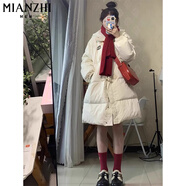 棉致牛角扣中長款棉服女冬季新款棉衣外套女面包服羽棉襖絨服韓版顯瘦 6652米白色【高品質(zhì)70】 S 80-95斤