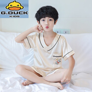 G.DUCKKIDS小黃鴨男童睡衣夏季薄款冰絲綢寶寶中大童兒童男孩夏天小孩空調服 【V領(lǐng)】LDE4303 140 16碼【高135-145CM重65斤】