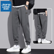 真維斯（JEANSWEST）運(yùn)動(dòng)衛(wèi)褲男款2025秋冬新款男士寬松束腳加絨哈倫褲休閑褲子男秋款 668深灰常規(guī) XL