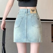 妙奕嘉牛仔裙短裙春夏新款女裝大碼高腰半身裙顯瘦包臀裙A字裙辣妹裙褲 淺藍(lán)色牛仔短裙【含內(nèi)襯】 XL