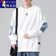 啄木鳥(niǎo)（TUCANO）秋冬季加絨休閑衛衣男大碼寬松長(cháng)袖t恤青年時(shí)尚加厚保暖上衣男潮 A97白色常規 2XL (135-150斤）