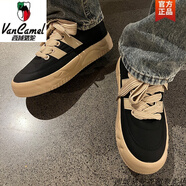 西域駱駝黑色德訓(xùn)鞋男增高厚底網(wǎng)紅男鞋港風(fēng)百搭潮流運動休閑板鞋男生 黑色-駱駝官方品牌官網(wǎng)旗艦 39