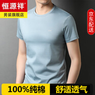 恒源祥男士短袖T恤V領(lǐng)夏季純白色100%純棉休閑體恤半袖男裝打底衫絲光棉 BB7012淺藍(lán)【圓.領(lǐng)】 XL 175 推薦135-150斤