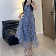 愷吉銳墜落星河木耳邊玫瑰網(wǎng)紗夏季歐根紗蓬蓬裙 銀河灰長(cháng)款(原版原料) L