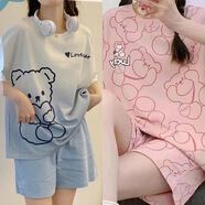 伊森尼尼買(mǎi)一送一睡衣女春夏款女士短袖短褲韓版可外穿休閑家居服兩件套裝 06+03 XL 建議110-125斤