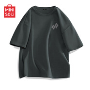 名創(chuàng)優(yōu)品（MINISO）短袖t恤男夏季純棉潮流寬松男生簡(jiǎn)約高級(jí)感正肩體恤 深灰 XL