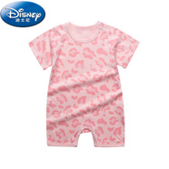 迪士尼（Disney）嬰兒棉質(zhì)短袖哈衣新生兒連體衣夏裝男女寶寶衣服夏季薄款爬服外穿 咖啡色 粉豹紋 73cm