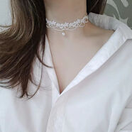 美芙仁輕奢蕾絲珍珠choker頸帶高貴氣質(zhì)頸鏈韓國超仙項圈項鏈女鎖骨鏈女 玫瑰花蕾絲珠白色