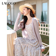 LAGOGO清新油畫(huà)感連衣裙女拉谷谷2025年春夏新款雪紡印花吊帶裙 混色 M