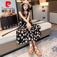 皮爾卡丹（pierre cardin）女童碎花裙夏季2025新款女大童海邊沙灘裙女孩吊帶裙超仙連衣裙子 黑色【雛菊吊帶裙】 120 cm
