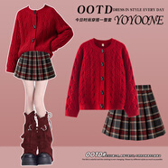 優(yōu)優(yōu)1點(diǎn)（Yoyo one）女童冬裝套裝兒童新年過(guò)年紅色加絨毛衣大童冬日千金裙子女孩冬季 19748紅色+4512紅色 170