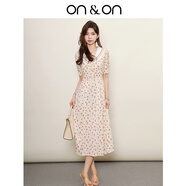ON&ON/安乃安氣質(zhì)連衣裙25秋季新款韓系雙層領(lǐng)撞色輕熟甜系減齡碎花裙 紅色 M