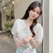 憶思減碎花泡泡短袖上衣2025夏季新款女裝設(shè)計(jì)感小眾法式甜美娃娃領(lǐng)小衫 淺綠色 綠色花 L 建議108-117斤