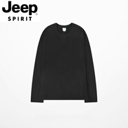 JEEP SPIRIT純棉25韓風(fēng)ins復(fù)古基礎(chǔ)款純色秋季打底衫內(nèi)搭男女長(zhǎng)袖T恤體恤衫 黑色 S