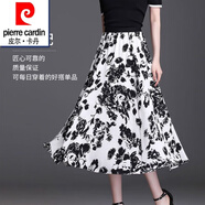 皮爾卡丹（pierre cardin）雪紡半身裙流行印花a字裙23夏季新款時尚優(yōu)雅顯瘦大擺百褶長裙 白底黑花【裙長80cm】 L 100-120斤