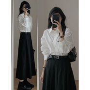 雪妃藍(lán)琪（XUEFEILANQI）連衣裙女裝2025秋季新款穿搭法式氣質(zhì)減齡鹽系高級(jí)感職業(yè)套裝裙子 白色襯衫+黑色半身裙【套裝】 M 【建議95-108斤】