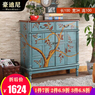 豪迪尼 美式彩繪家具整體鞋柜隔斷歐式鄉村風(fēng)格門(mén)廳柜玄關(guān)柜大容量鞋柜 【A款藍色彩繪】?jì)砷T(mén)1米 鞋柜