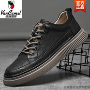西域駱駝（VANCAMEL）男士皮鞋小碼3637真皮休閑小皮鞋2025春季新款一腳蹬小腳鞋子男款 黑色-駱駝官方品牌官網(wǎng)旗艦 39 皮鞋碼