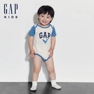 Gap嬰兒夏季純棉印花撞色短袖連體衣兒童裝包屁衣505609 米色505583 80cm (9-18月)亞洲尺碼