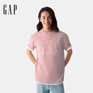 GAP男女裝2025春季新款純棉印花logo短袖T恤寬松休閑上衣725617 粉色 M (170/92A) 亞洲尺碼