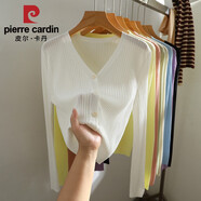 皮爾卡丹（pierre cardin）長袖針織套頭女新款純色毛衣網(wǎng)紅短款2025年春夏季外搭上衣小外套 2024白色2025 均碼 80-120斤
