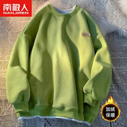 南極人港風(fēng)圓領(lǐng)衛衣男女春秋薄款顯白情侶上衣假兩件overize長(cháng)袖T恤 牛油果綠加絨 加厚 S