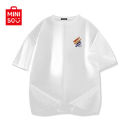 名創(chuàng)優(yōu)品（MINISO）純棉白色短袖男新款潮牌男生半袖t恤青少年百搭正肩圓領(lǐng)上衣體恤 白色(浮光筆刷胸標(biāo)) L /175(30天質(zhì)量問題全額退)
