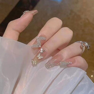NAIL NINA美甲貼片假指甲穿戴美甲可拆卸日式網(wǎng)紅甲片成品持久磨砂學(xué)生短款 閃粉絲帶蝴蝶1件