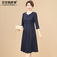 甘甘的世界2025春季新款時(shí)尚洋氣中年女裝顯瘦連衣裙喜慶婚宴服 藍色 XL 適合115-125斤