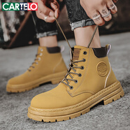 卡帝樂鱷魚（CARTELO）馬丁靴男2025秋冬季工裝靴子男休閑高幫男靴英倫厚底黃靴 土黃 40