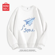 名創(chuàng)優(yōu)品（MINISO）衛(wèi)衣男春秋季圓領(lǐng)時(shí)尚百搭國潮衣服寬松長袖衫肥胖子男士復(fù)古外套 [330g重磅]白色(折紙飛機(jī)) L 175(體重120-140斤左右)
